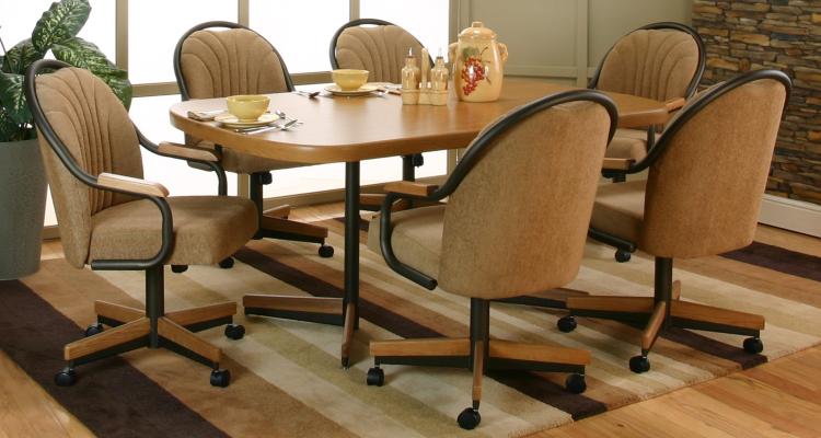 Wood Upholstered Kitchen Chairs with Casters