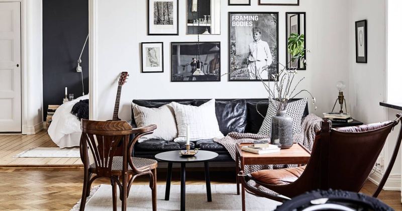 Black and white family room decorating