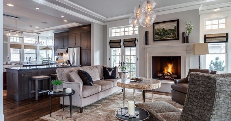 Gray and white family room