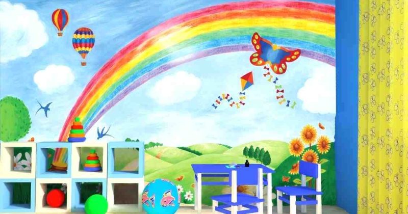 Rainbow kids room wallpaper